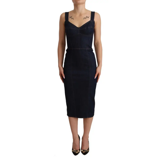 Dolce & Gabbana Elegant Dark Blue Denim Sheath Midi Dress