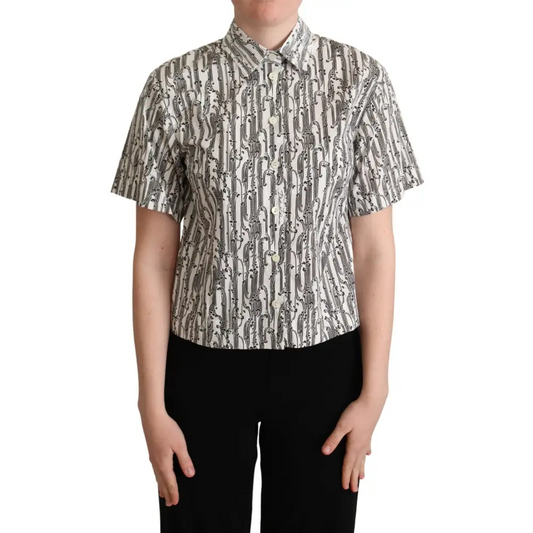 Dolce & Gabbana elegant floral cotton polo med creme base og sorte mønstre