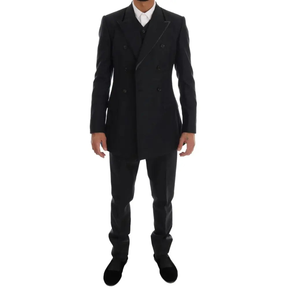 Dolce & Gabbana Elegant Gray Double Breasted Wool Suit