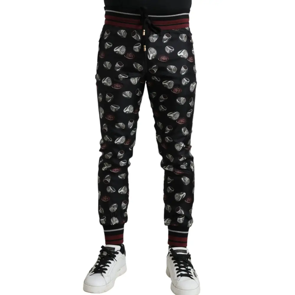 Dolce & Gabbana Elegant Silk Jogging Trousers with Ring Print - IT50/L - Bukser