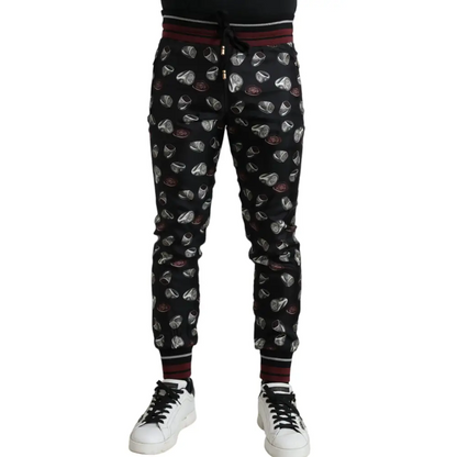 Dolce & Gabbana Elegant Silk Jogging Trousers with Ring Print - IT50/L - Bukser