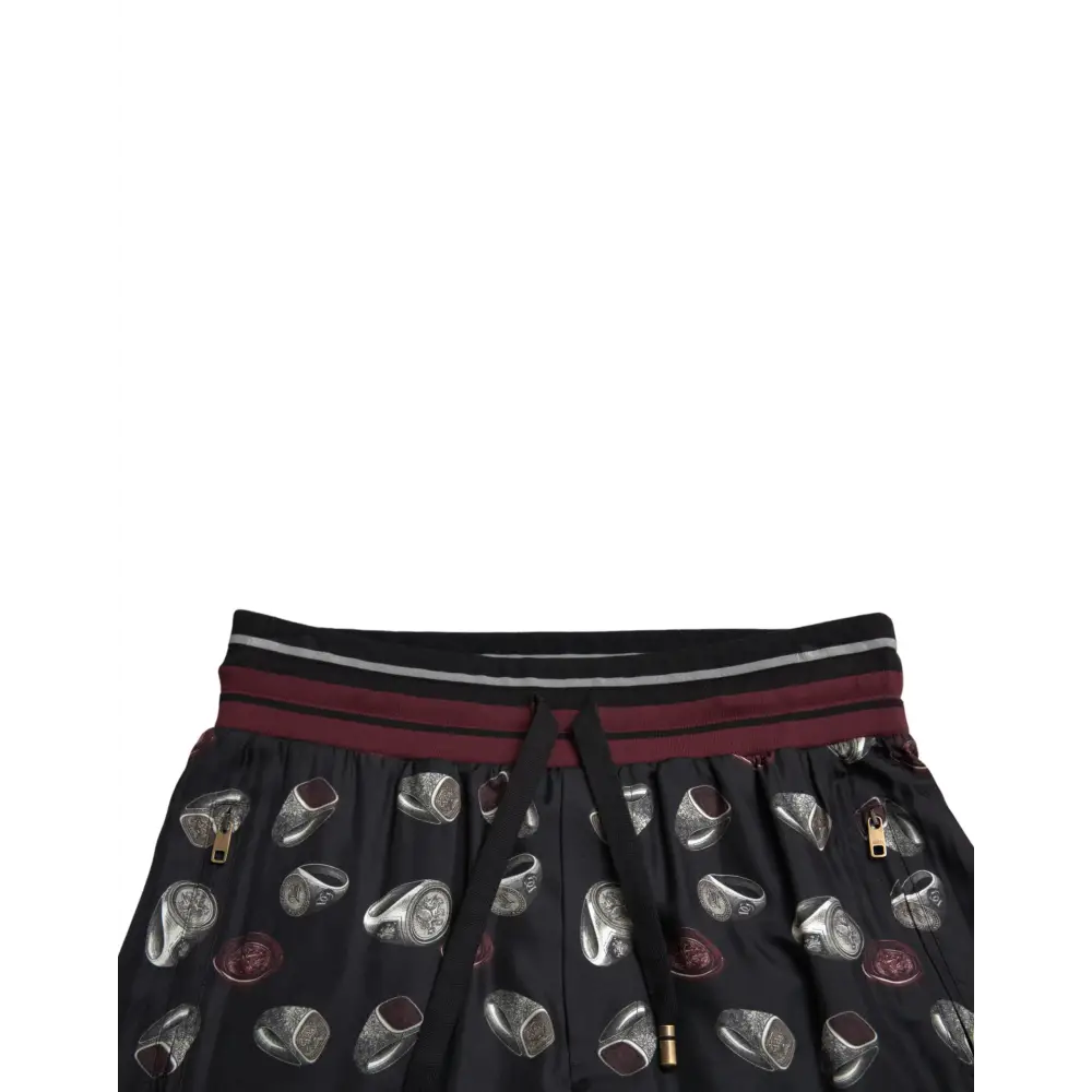 Dolce & Gabbana Elegant Silk Jogging Trousers with Ring Print - IT50/L - Bukser