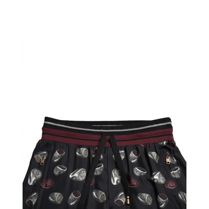 Dolce & Gabbana Elegant Silk Jogging Trousers with Ring Print - IT50/L - Bukser