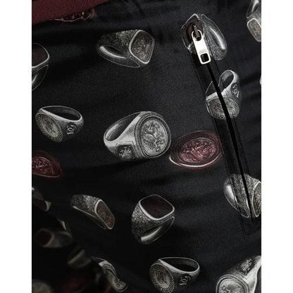 Dolce & Gabbana Elegant Silk Jogging Trousers with Ring Print - IT50/L - Bukser
