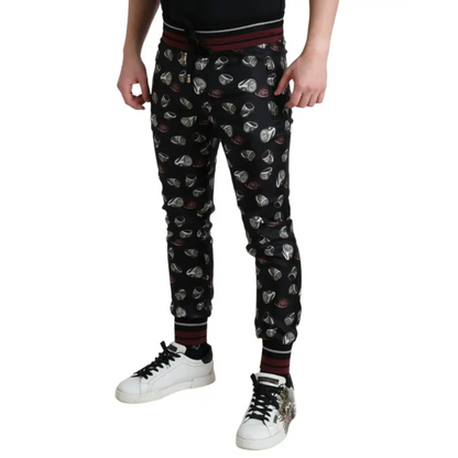 Dolce & Gabbana Elegant Silk Jogging Trousers with Ring Print - IT50/L - Bukser