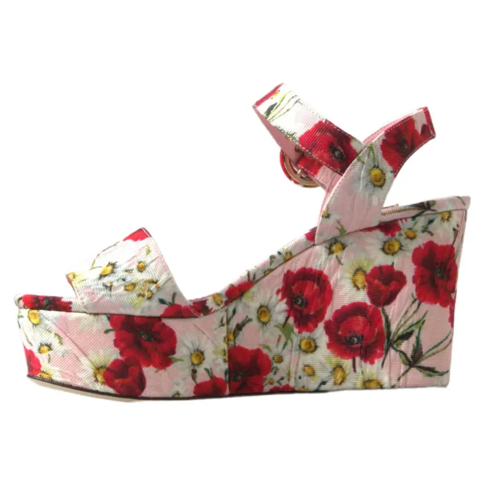 Dolce & Gabbana Floral Ankle Strap Wedge Sandals - Sandaler