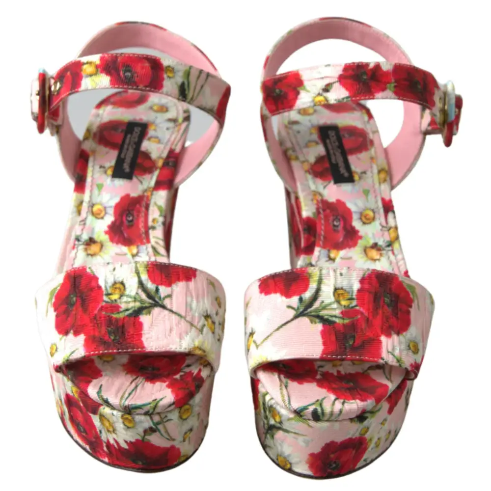 Dolce & Gabbana Floral Ankle Strap Wedge Sandals - Sandaler