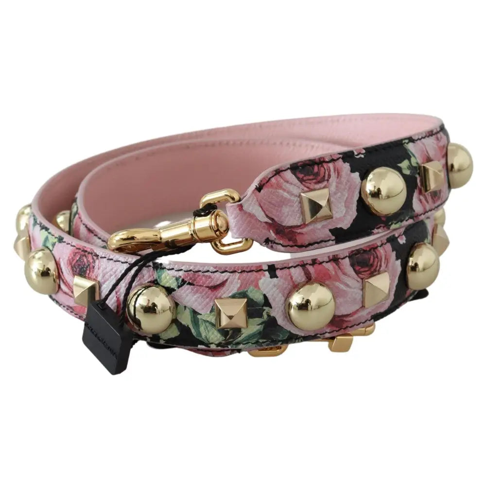 Dolce & Gabbana Floral Gold Stud Leather Strap in Pink