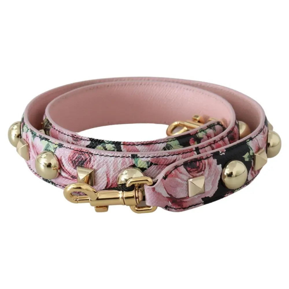 Dolce & Gabbana Floral Gold Stud Leather Strap in Pink