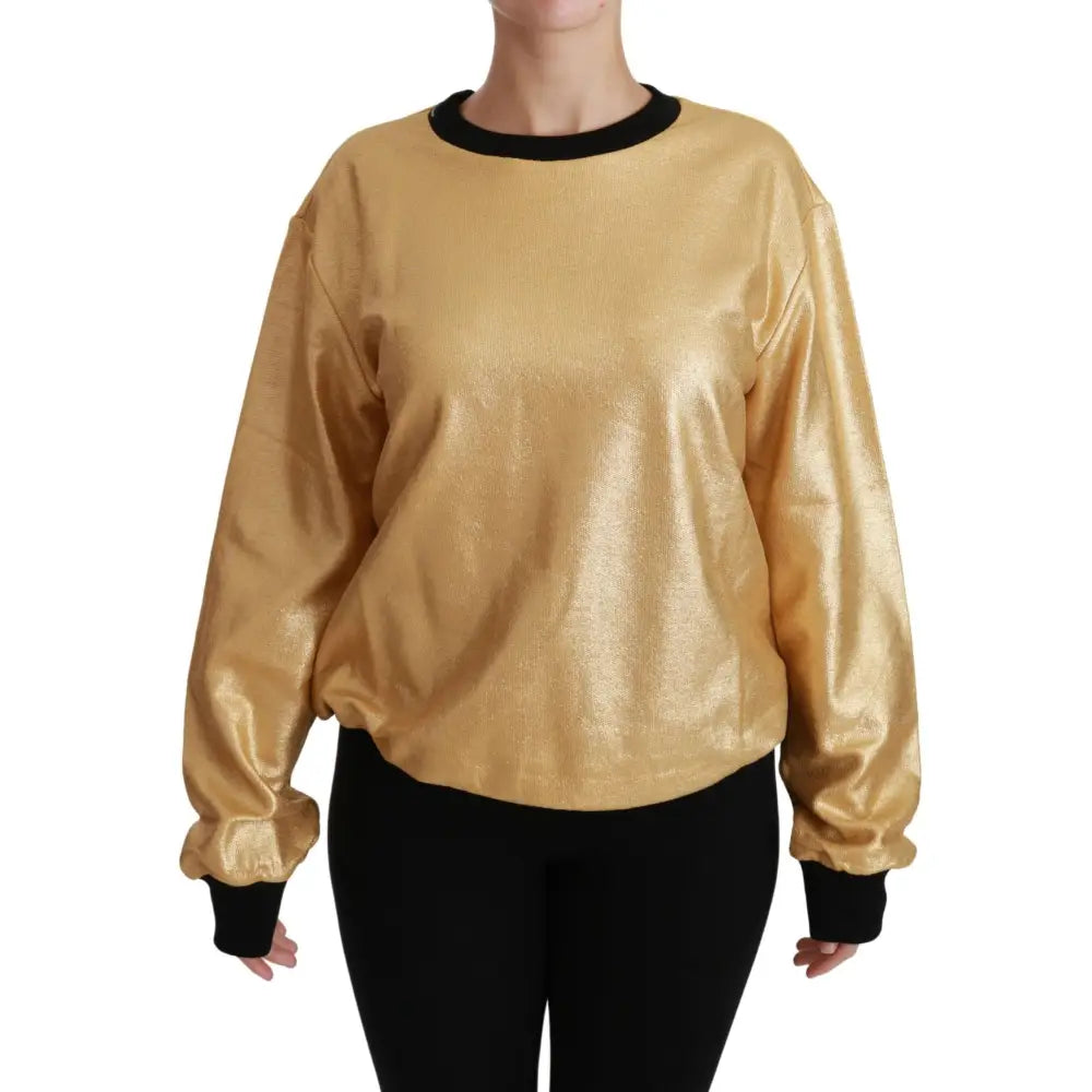 Dolce & Gabbana Gold Cotton Crewneck Pullover Sweater