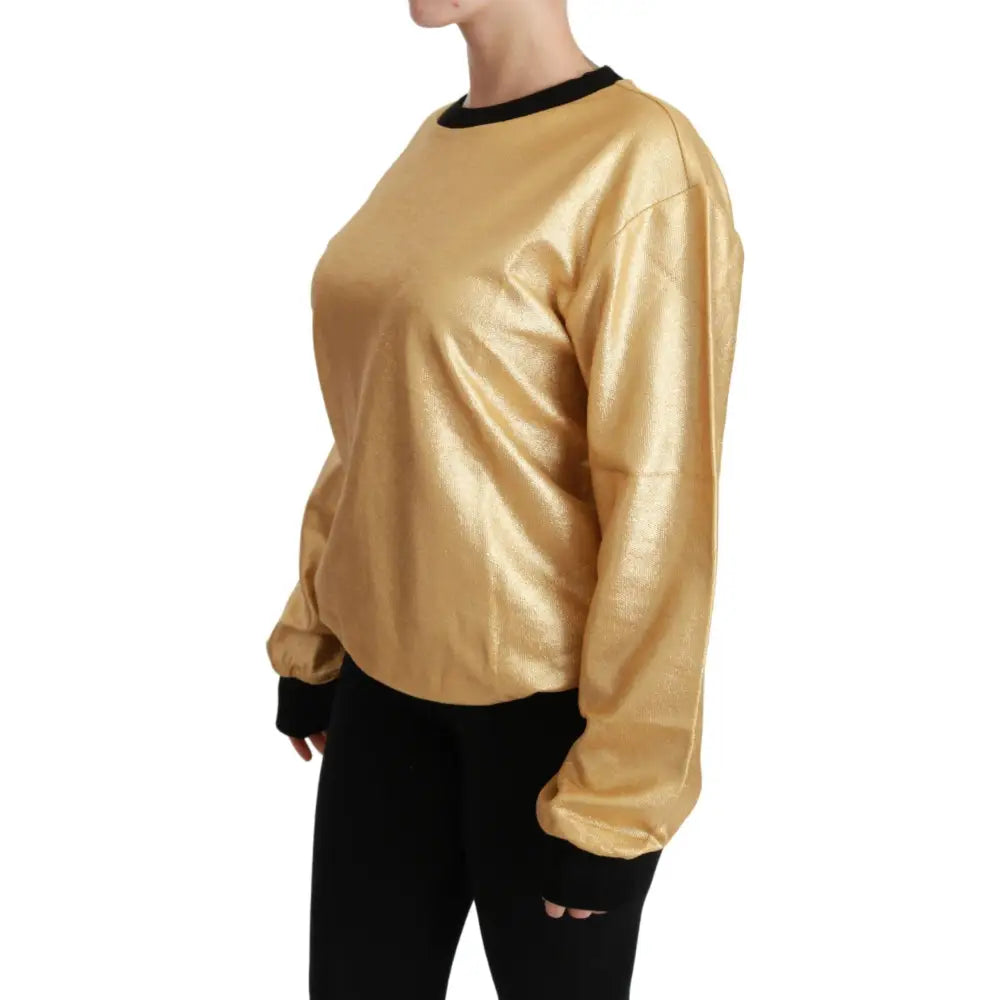 Dolce & Gabbana Gold Cotton Crewneck Pullover Sweater