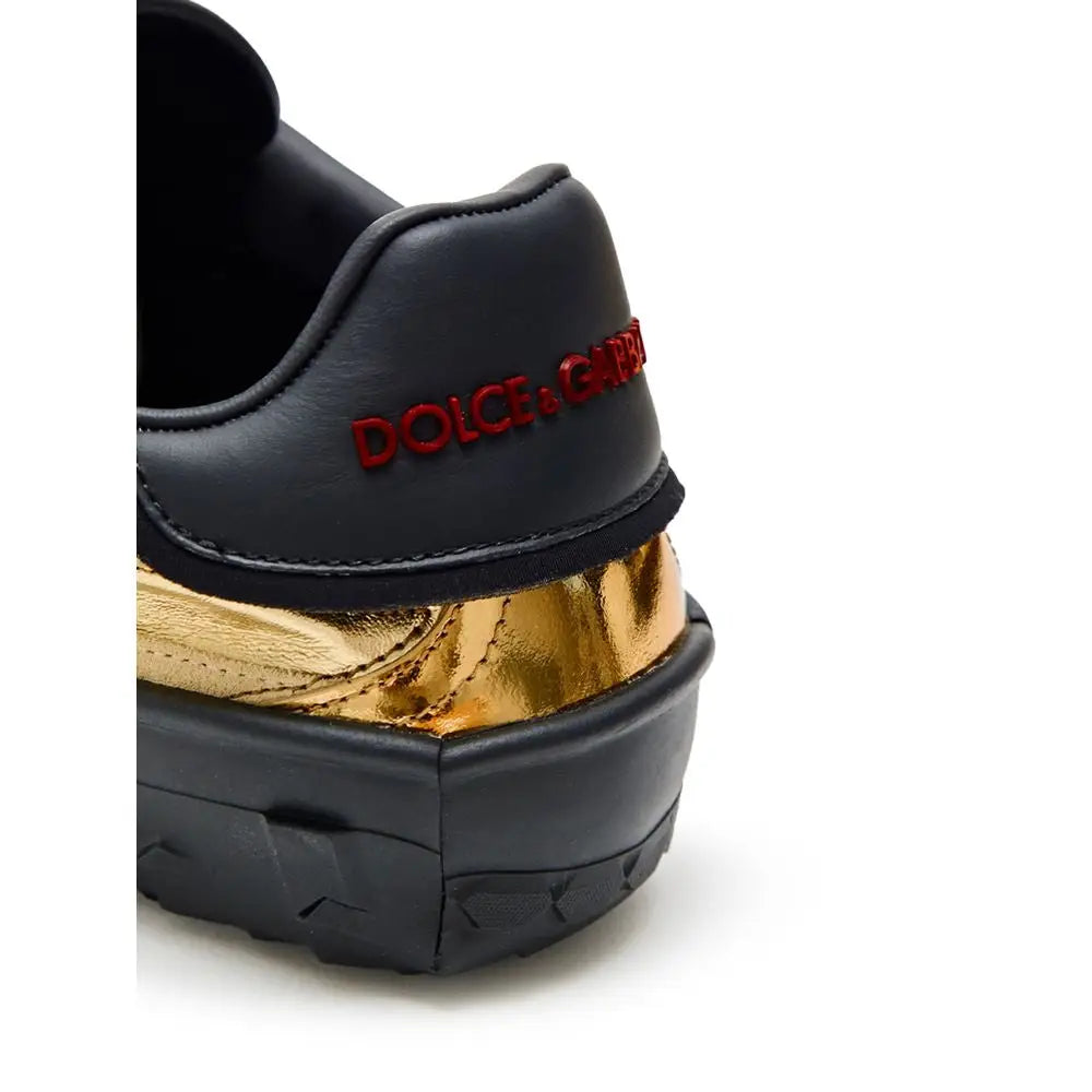 Sorte Dolce & Gabbana sneakers i guld læder med sort overdel