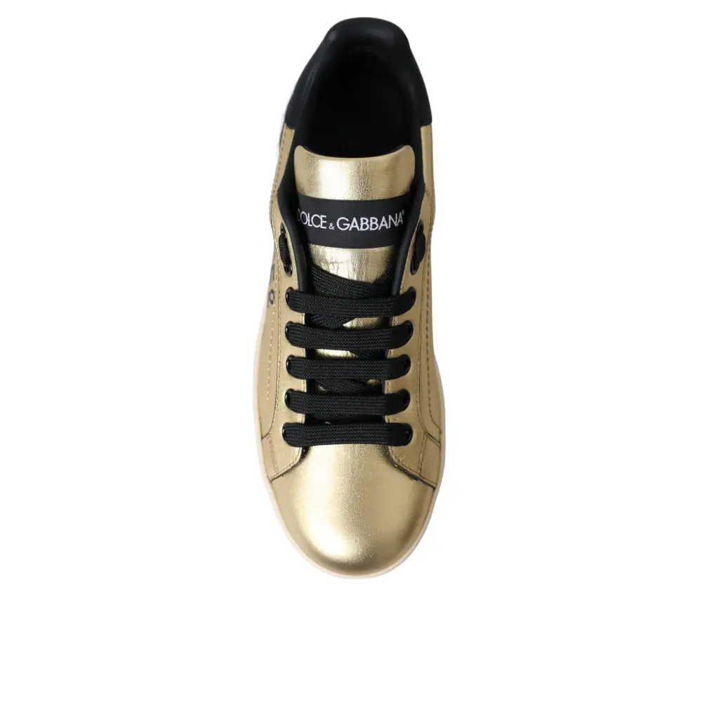Gabbana gold portofino calf leather sneakers med sort tunge