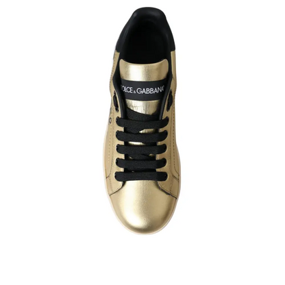 Gabbana gold portofino calf leather sneakers med sort tunge