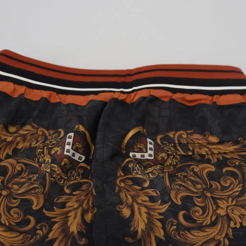 Dolce & Gabbana Grå Silke Baroque Crown Bukser & Jeans Sport Bukser & Jeans