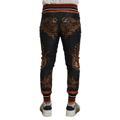 Dolce & Gabbana Grå Silke Baroque Crown Bukser & Jeans Sport Bukser & Jeans