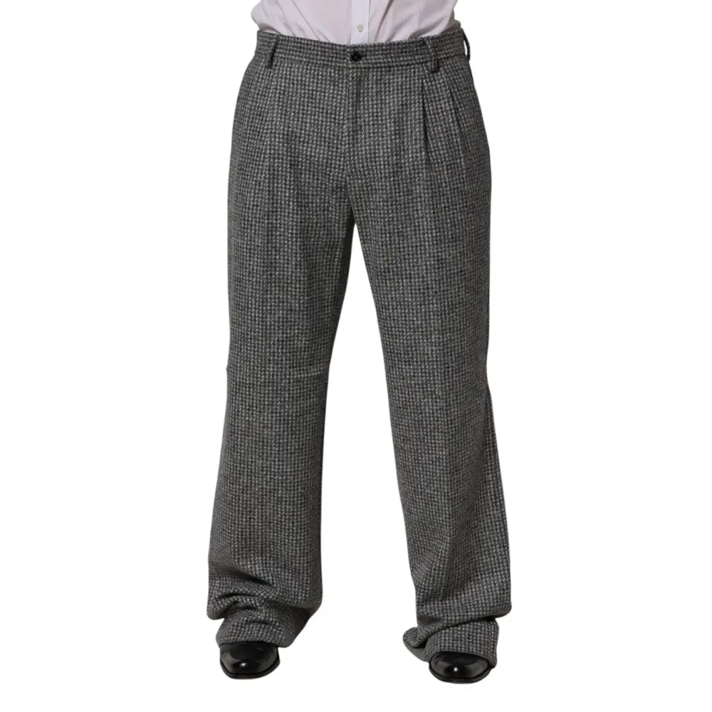 Dolce & Gabbana Gray Houndstooth Straight Dress Trouser Pants - Bukser