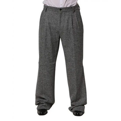 Dolce & Gabbana Gray Houndstooth Straight Dress Trouser Pants - Bukser