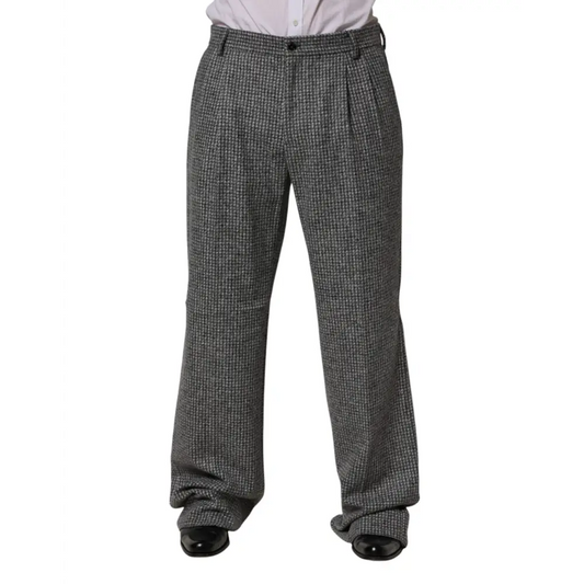 Dolce & Gabbana Gray Houndstooth Straight Dress Trouser Pants - Bukser