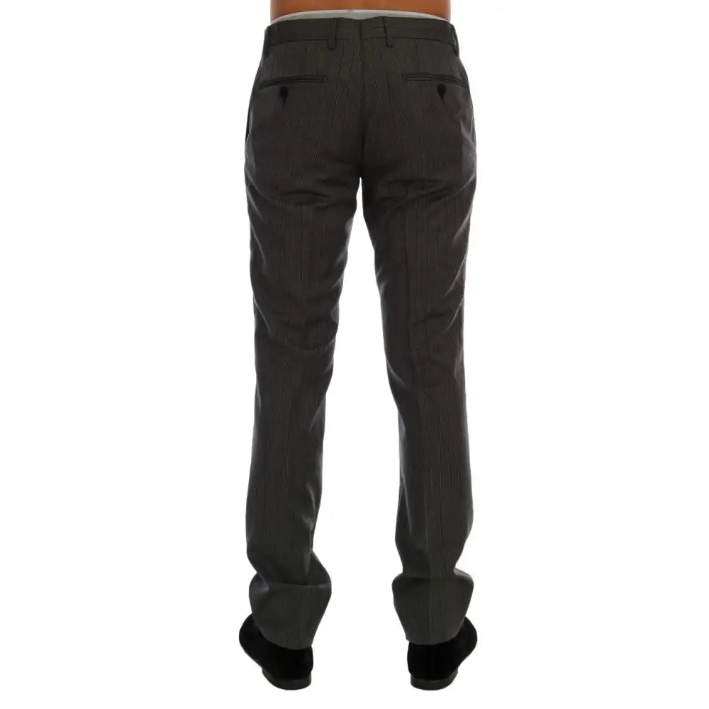 Dolce & Gabbana Gray Wool Striped Formal Pants