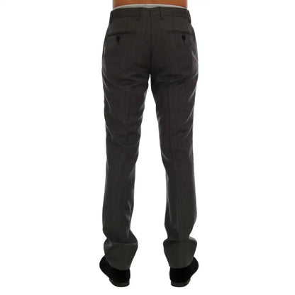 Dolce & Gabbana Gray Wool Striped Formal Pants