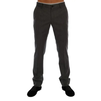 Dolce & Gabbana Gray Wool Striped Formal Pants