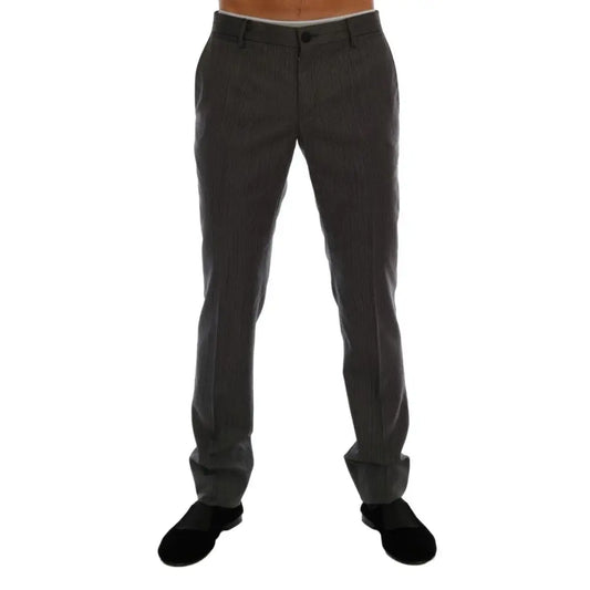 Dolce & Gabbana Gray Wool Striped Formal Pants