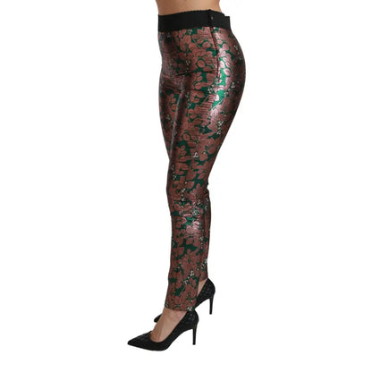 Dolce & Gabbana Green Bronze Leaf Tights Skinny Pants