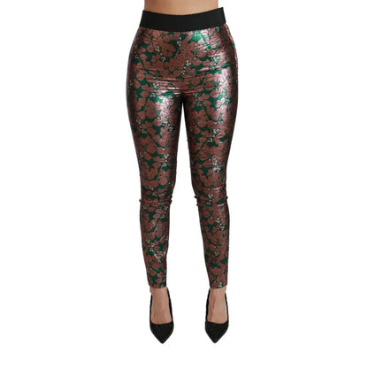 Dolce & Gabbana Green Bronze Leaf Tights Skinny Pants