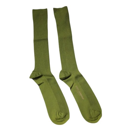 Dolce & Gabbana green cotton logo over the calf socks in olive green ribbed knit
