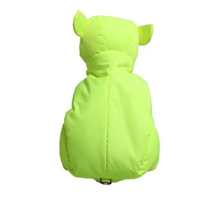 Lyskende neon grøn pufferjakke med bjørneører-hætte fra Dolce & Gabbana