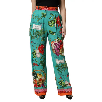 Dolce & Gabbana Green Silk Printed Straight Pants
