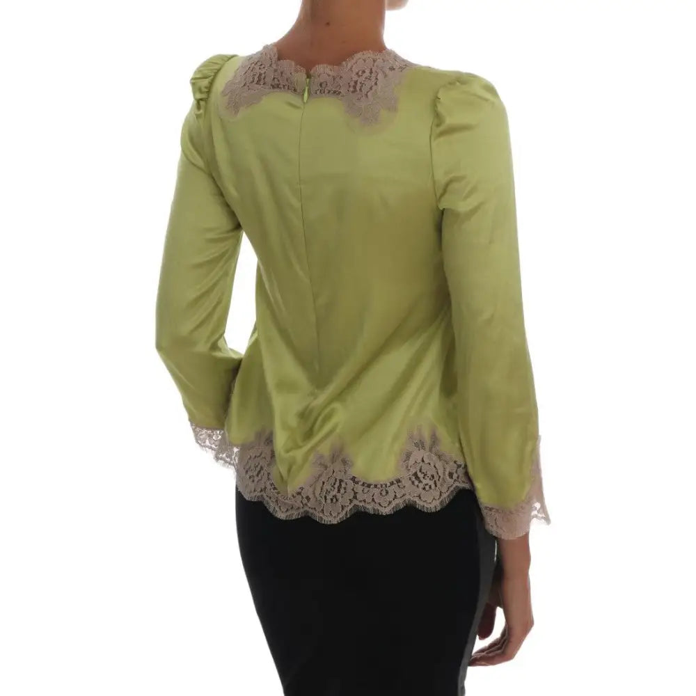 Dolce & Gabbana Green Silk Stretch Blouse Top