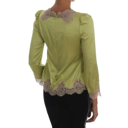 Dolce & Gabbana Green Silk Stretch Blouse Top