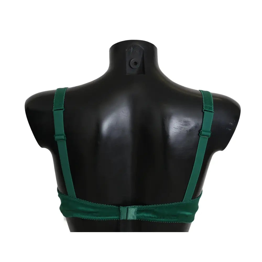 Dolce & Gabbana Green Silk Stretch Floral Lace Bra Underwear