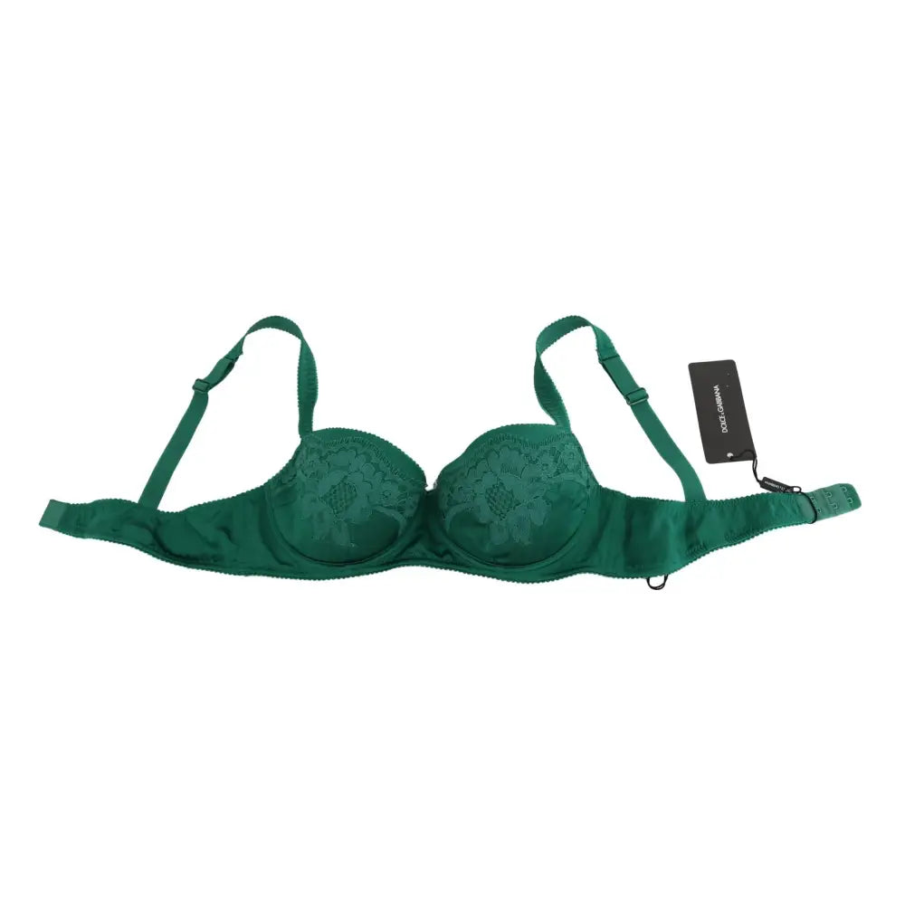 Dolce & Gabbana Green Silk Stretch Floral Lace Bra Underwear