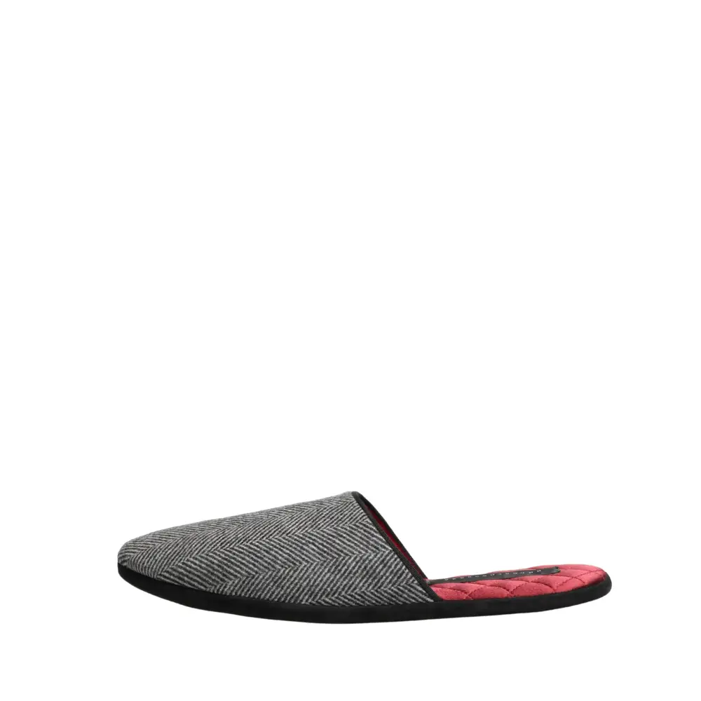 Dolce & Gabbana Grey Herringbone Cashmere Red Slippers Shoes - Flip-flops