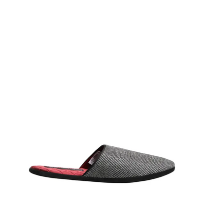 Dolce & Gabbana Grey Herringbone Cashmere Red Slippers Shoes - Flip-flops