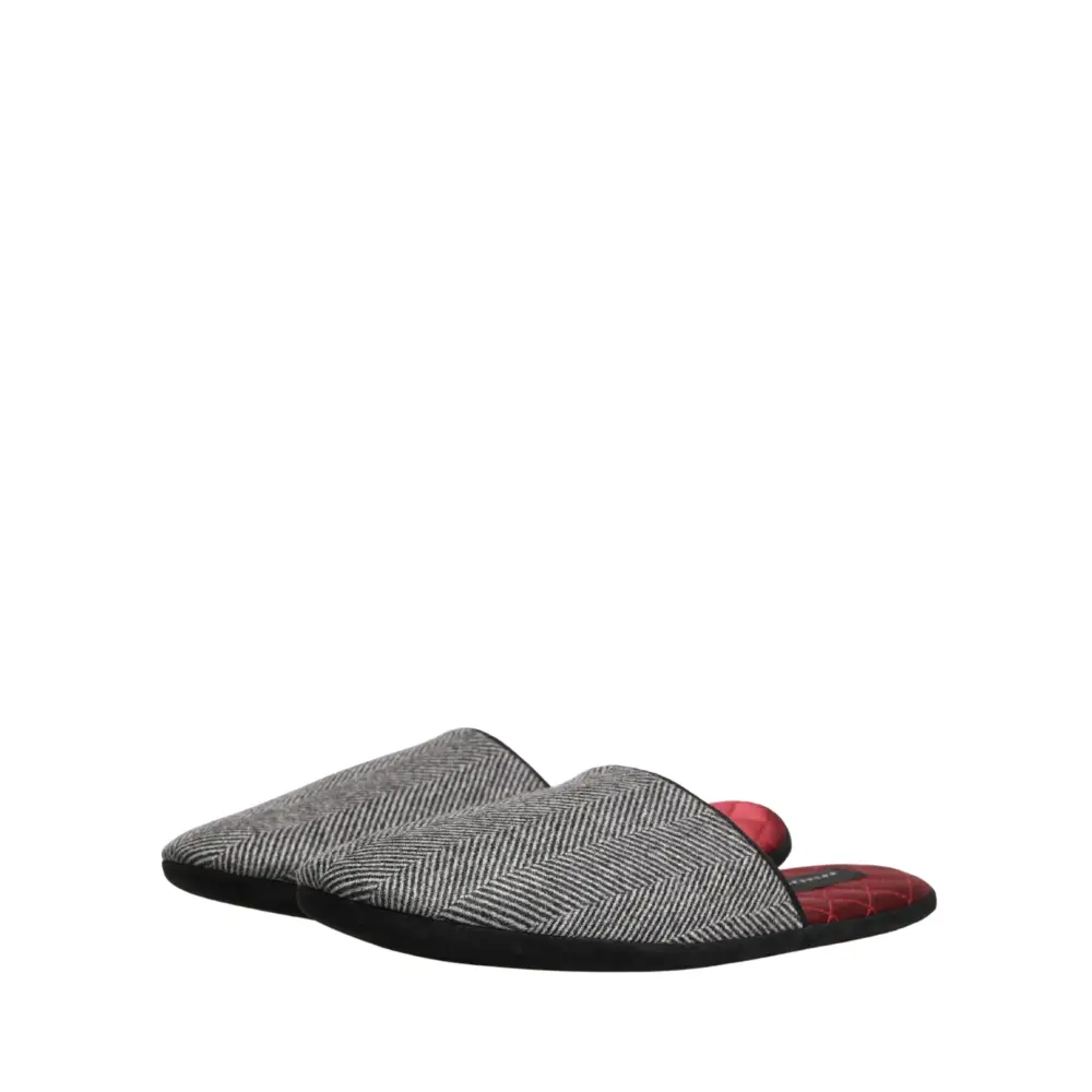 Dolce & Gabbana Grey Herringbone Cashmere Red Slippers Shoes - Flip-flops