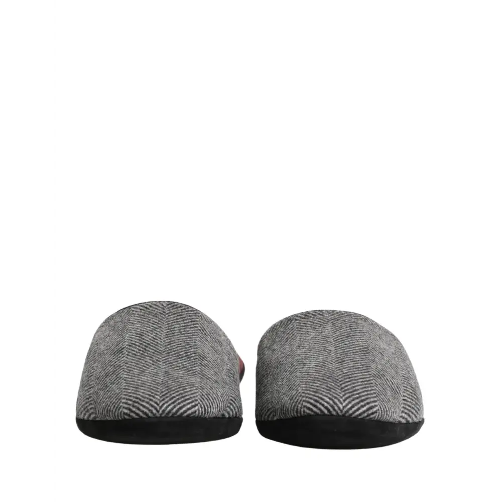 Dolce & Gabbana Grey Herringbone Cashmere Red Slippers Shoes - Flip-flops