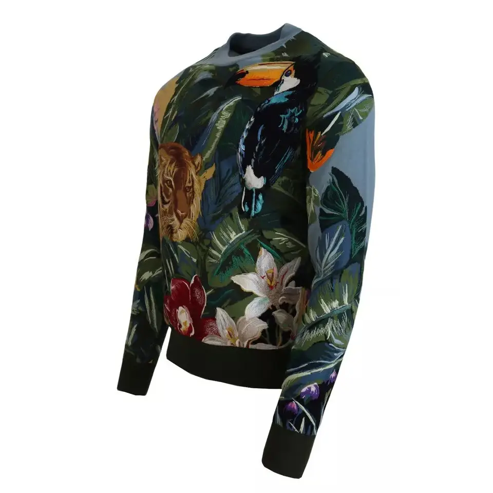Dolce & Gabbana Jungle Wool Silk Pullover Logo Sweater - Sweaters