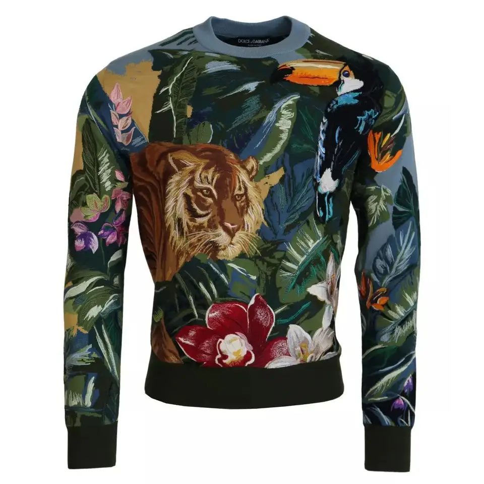 Dolce & Gabbana Jungle Wool Silk Pullover Logo Sweater - Sweaters