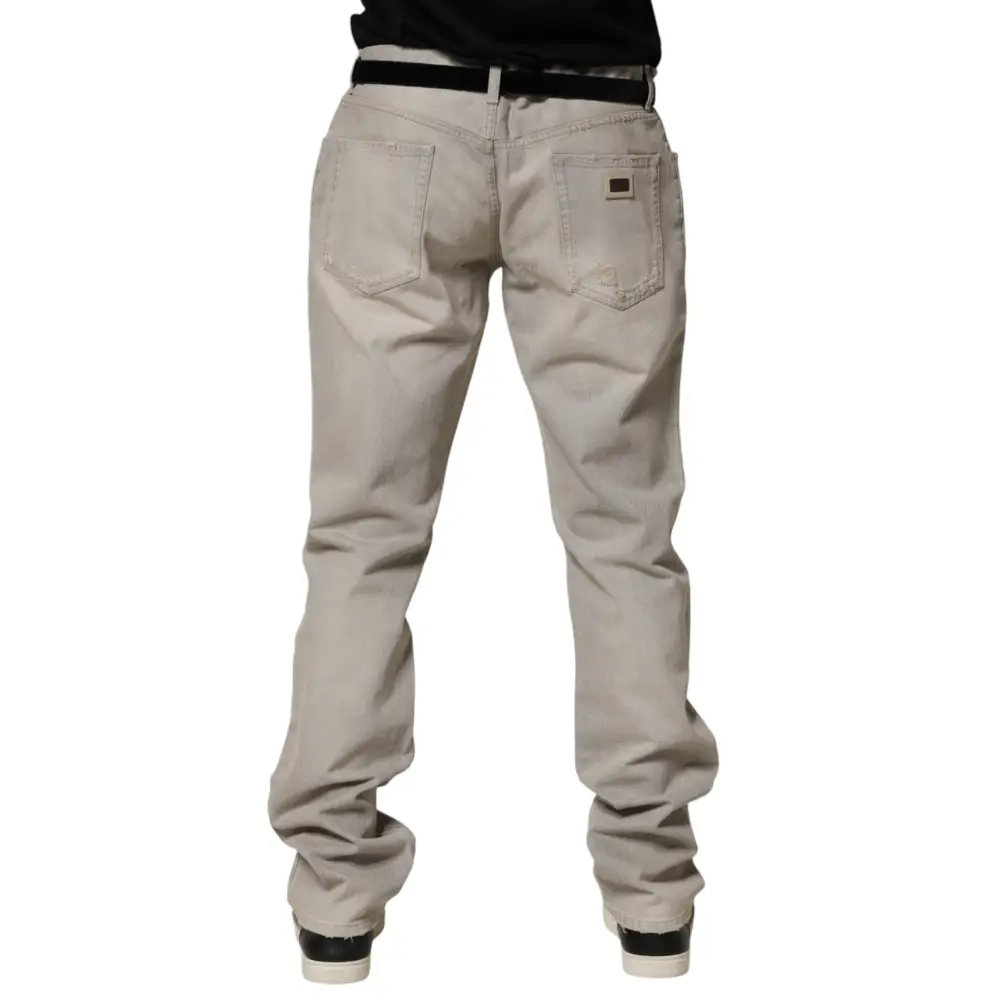 Dolce & Gabbana Light Gray Cotton Straight Denim Trouser Jeans - Jeans