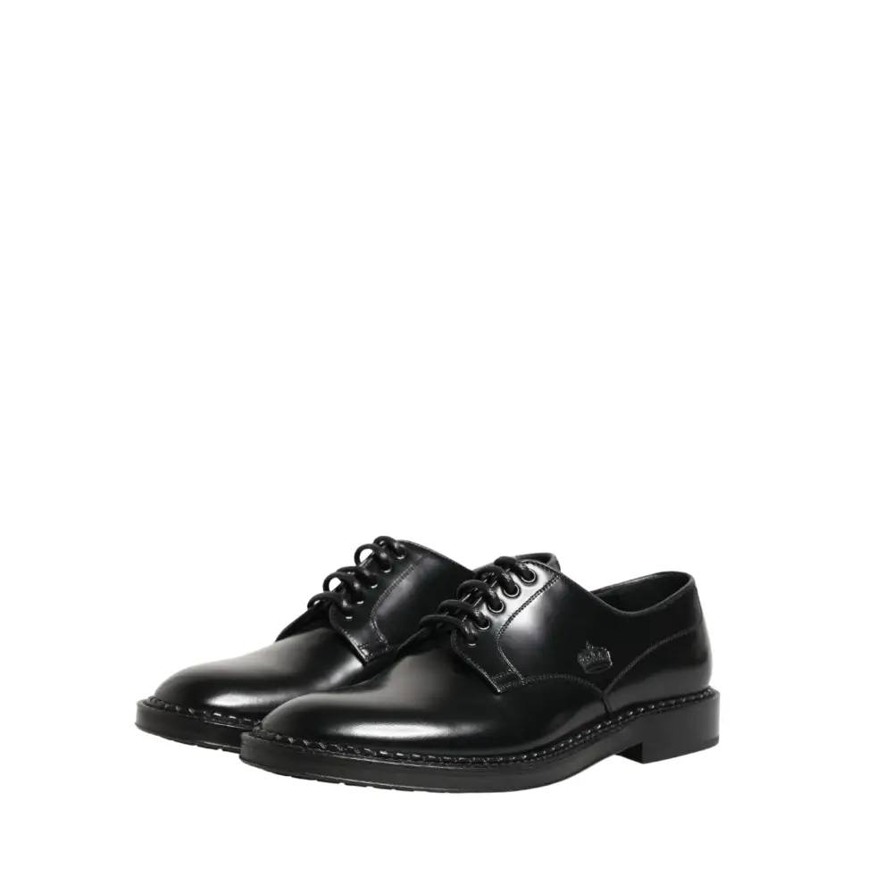 Dolce & Gabbana Men Black Lace-Up Leather Crown Dress Derby Shoes - 39 - Snøresko