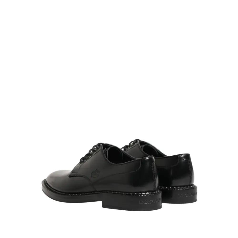 Dolce & Gabbana Men Black Lace-Up Leather Crown Dress Derby Shoes - 39 - Snøresko