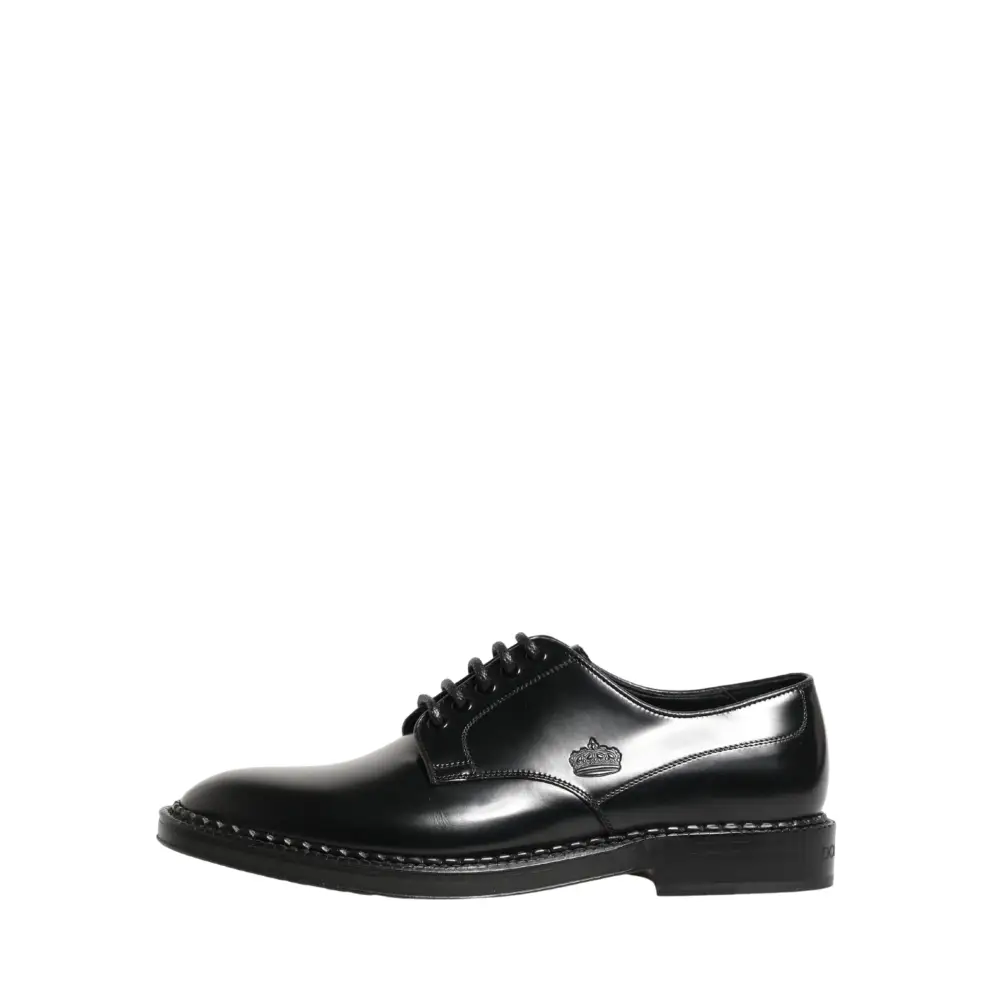 Dolce & Gabbana Men Black Lace-Up Leather Crown Dress Derby Shoes - 39 - Snøresko