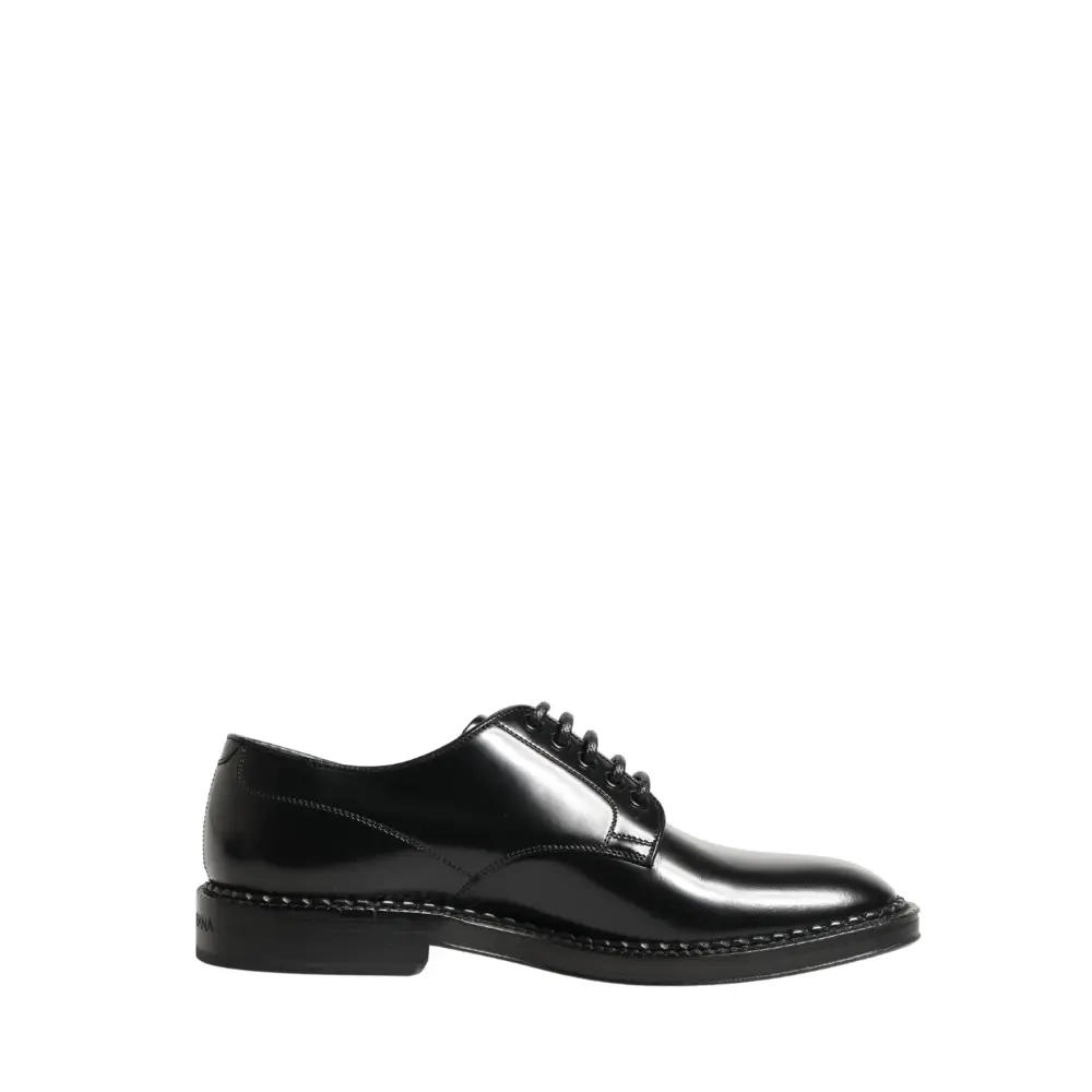 Dolce & Gabbana Men Black Lace-Up Leather Crown Dress Derby Shoes - 39 - Snøresko