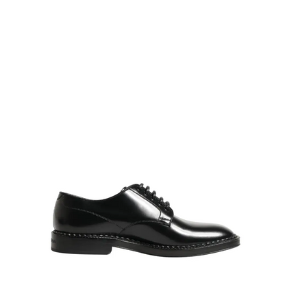 Dolce & Gabbana Men Black Lace-Up Leather Crown Dress Derby Shoes - 39 - Snøresko