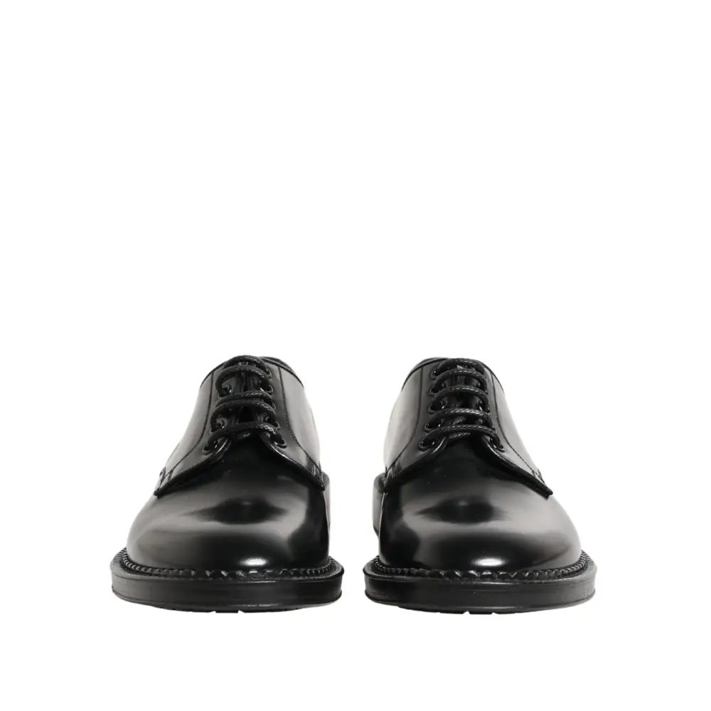 Dolce & Gabbana Men Black Lace-Up Leather Crown Dress Derby Shoes - 39 - Snøresko