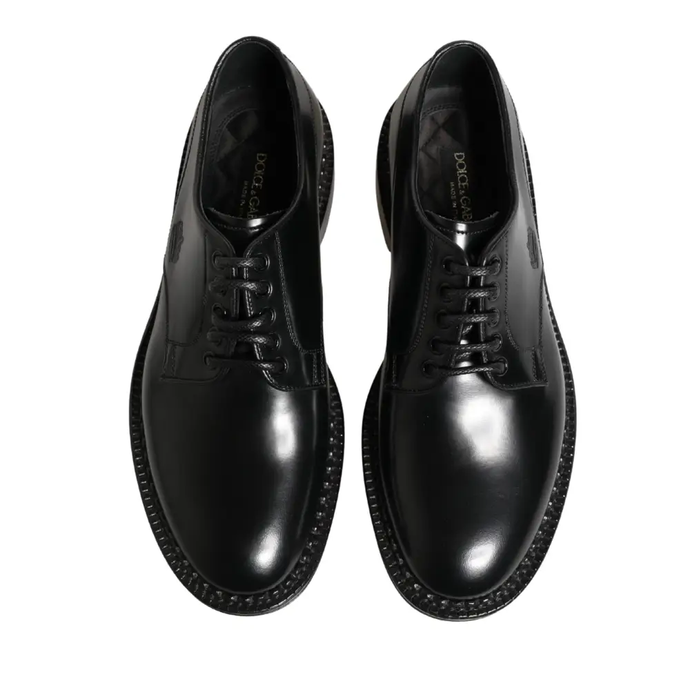 Dolce & Gabbana Men Black Lace-Up Leather Crown Dress Derby Shoes - 39 - Snøresko